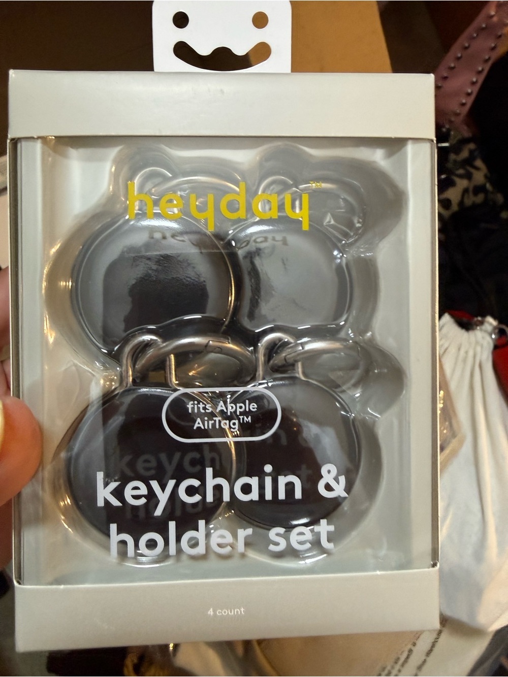 heyday Black AirTag Keychain & Holder 4-Pack